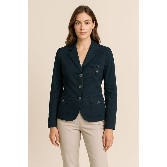Luisa Spagnoli Signature Cotton Blend Snap Blazer Black Size 44/S - Picture 1 of 12